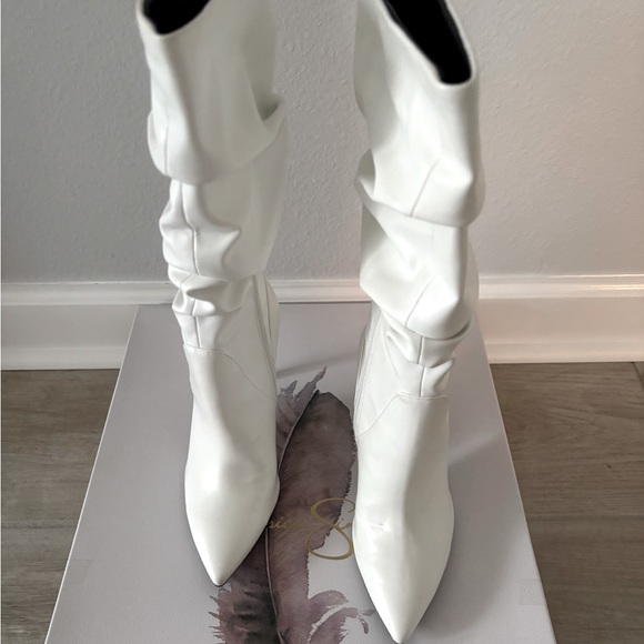 Jessica Simpson White Lyndy Slouch Boots, high boots w high heel, off white - Picture 9 of 11